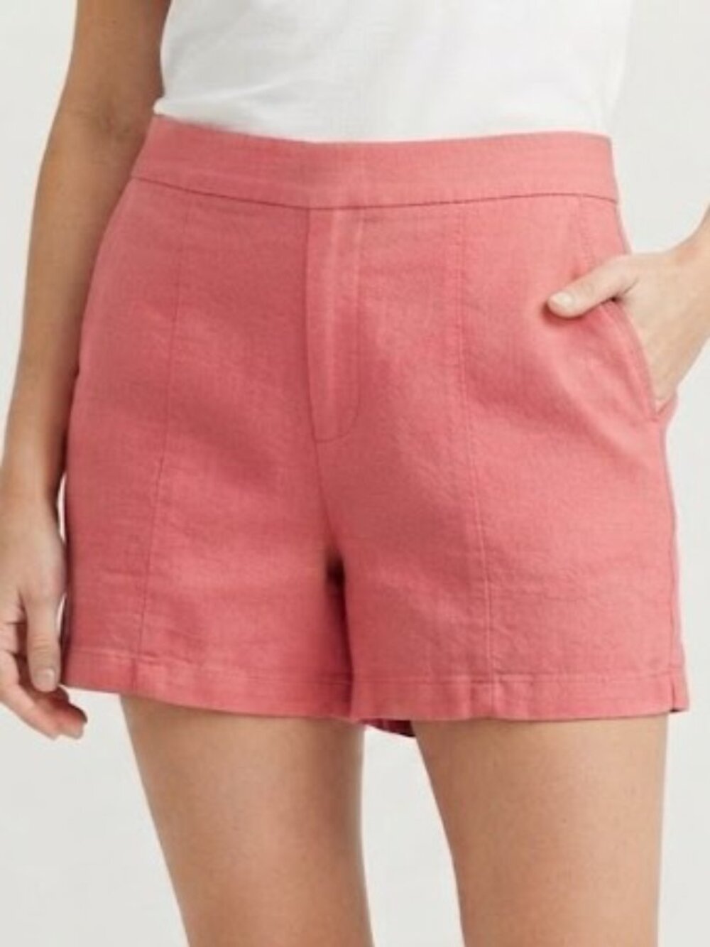 Coral Pink Linen-Blend High-Rise Shorts
